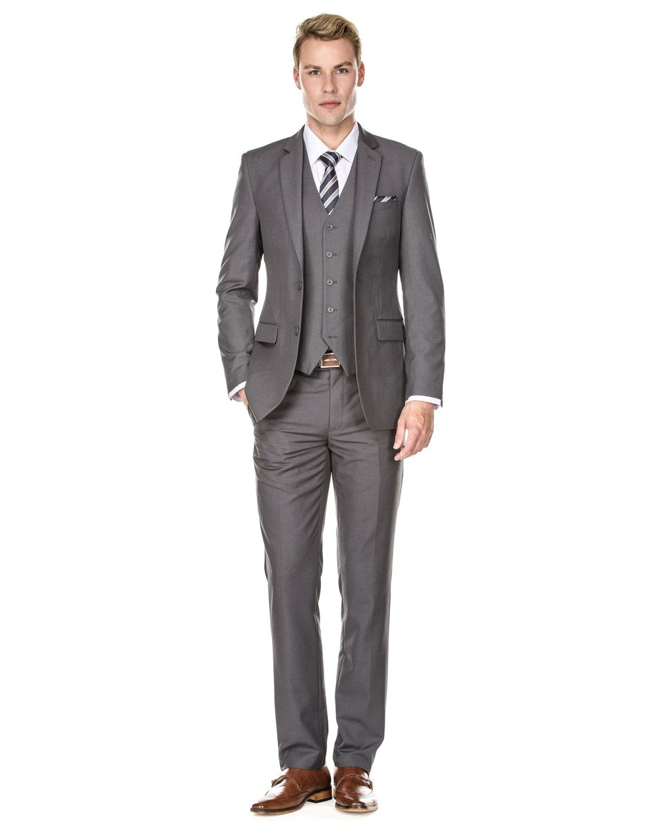 Grey 3 Piece Modern Fit Suit for Men