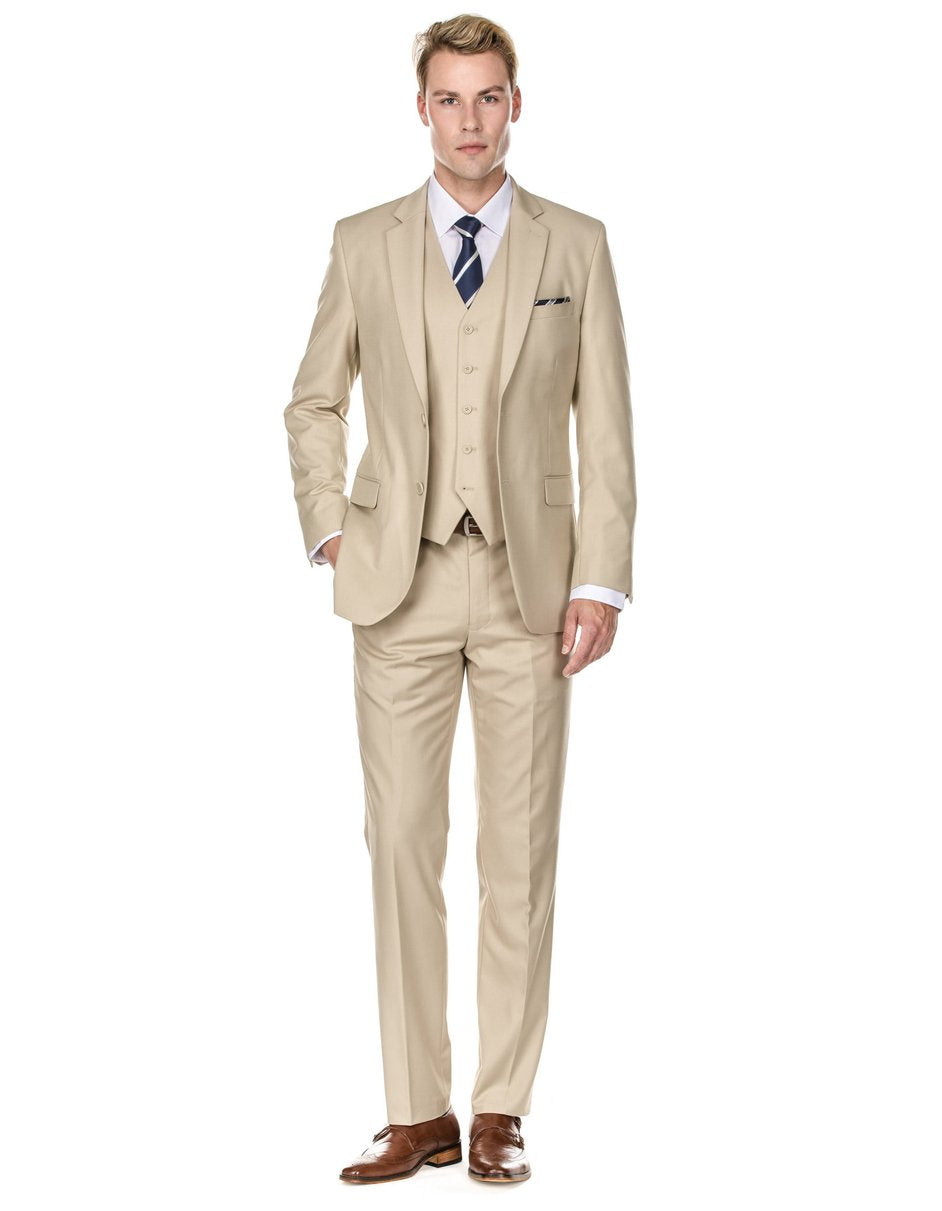 Light Tan Modern Fit Vested Suit - Braveman