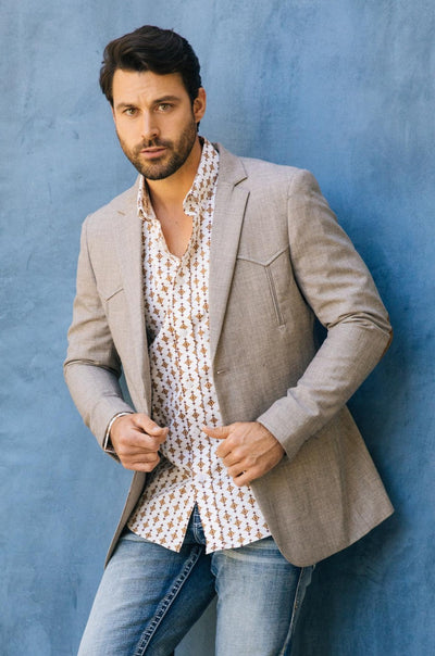 Menβs Heather Beige Cowboy Sport Coat β Classic Elbow Patch Jacket