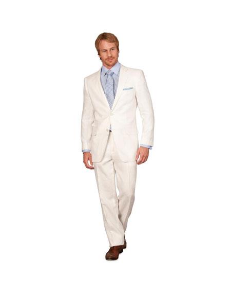 Mens 2 Button Linen Summer Suit in White main image 0