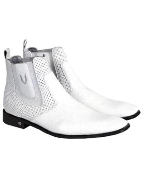 Men's Handcrafted White Vestigium Genuine Catshark Chelsea Boots