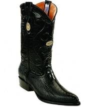 Men's White Diamonds Handcrafted Genuine Ostrich Leg Leather Insole Black Boots