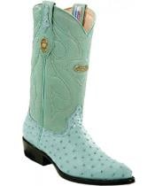 Men's White Diamonds Handcrafted Genuine Full Quill Ostrich Baby Blue Boots