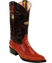 Men's White Diamonds Handcrafted J Toe Genuine Ostrich Leg Cognac Boots