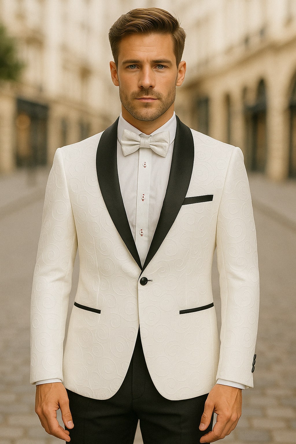 Swirl Embroidered Tuxedo Jacket & Bow Tie