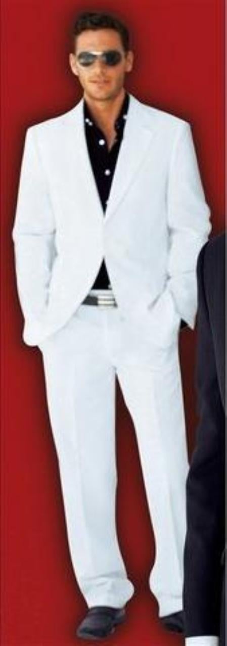 Pure All White Suit For Men Super Light Weight 100% Poplin/Microfiber Light Weight Only 1 Pound 3 or 4 Button - mensitaly