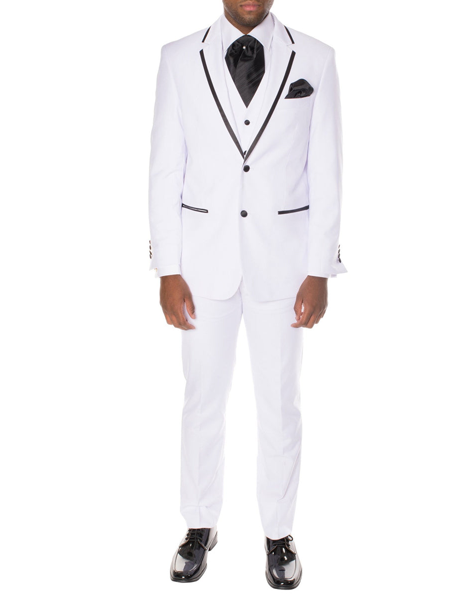 2 Button Satin Trim Prom Tuxedo White & Black
