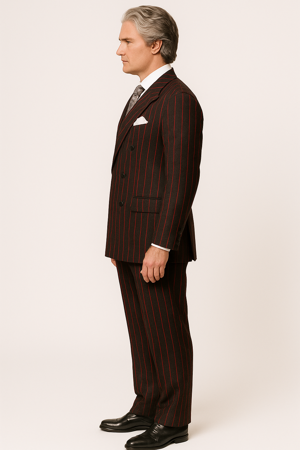 Mens Chalk Stripe Suit - Black and Red Suit