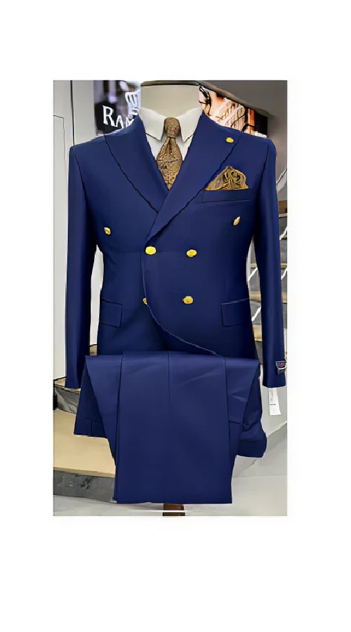 Men's Blue Double Breasted Wool Blazer by ROSSI MAN