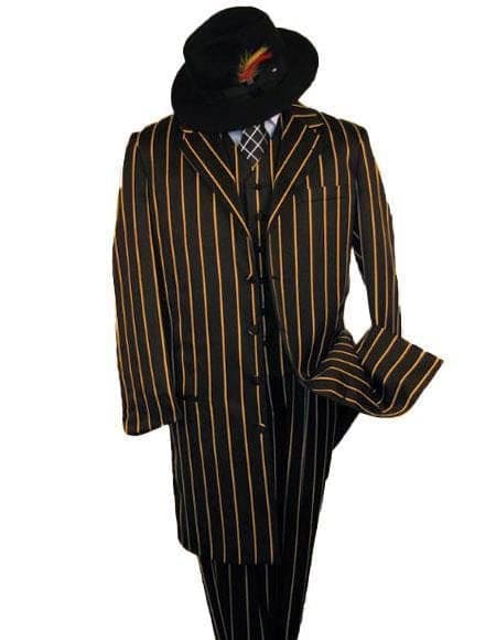 Men’s Gangster Navy and White Chalk Stripe Suit