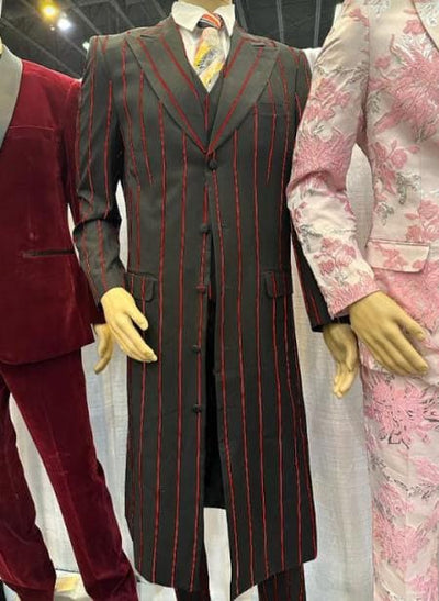 Men’s Gangster Navy and White Chalk Stripe Suit