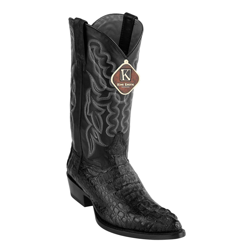 King Exotic Caiman Hornback Cowboy Boots Black