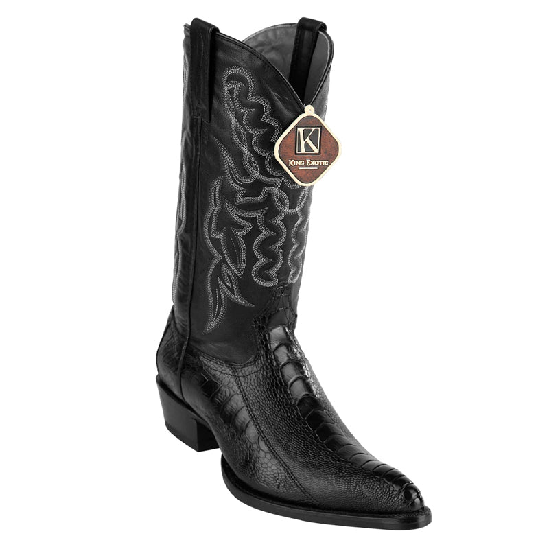 King Exotic Ostrich Leg Boots Black 4980505