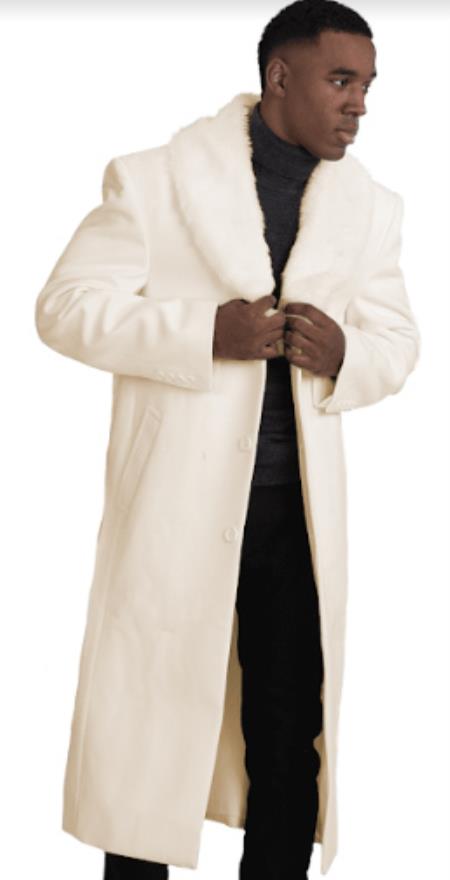 Ivory Topcoat with Fur Collar for Men