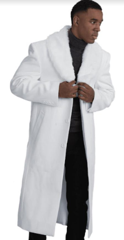 Men's Overcoat with Fur Collar Off-White
