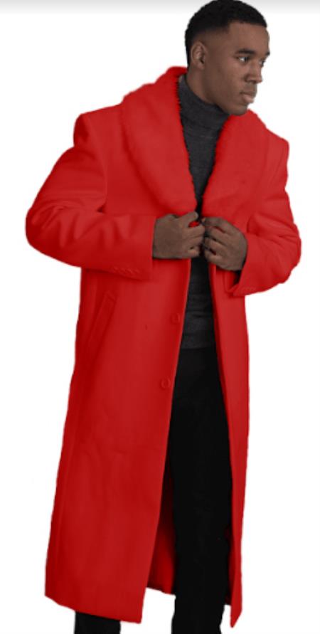 Men’s Red Overcoat with Fur Collar