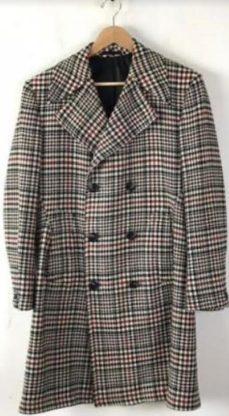 Plaid Double Breasted Peacoat for Men