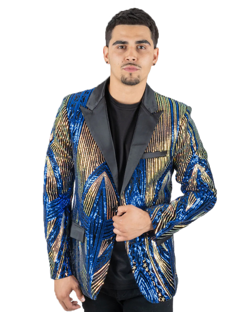 Royal Blue & Gold Linear Sequin Prom Blazer