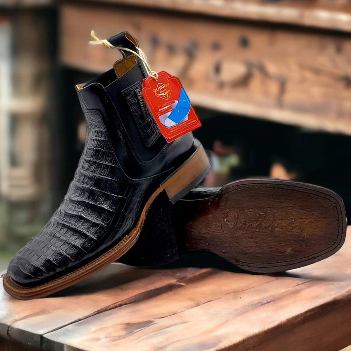 Mens Short Caiman Print Boots Black