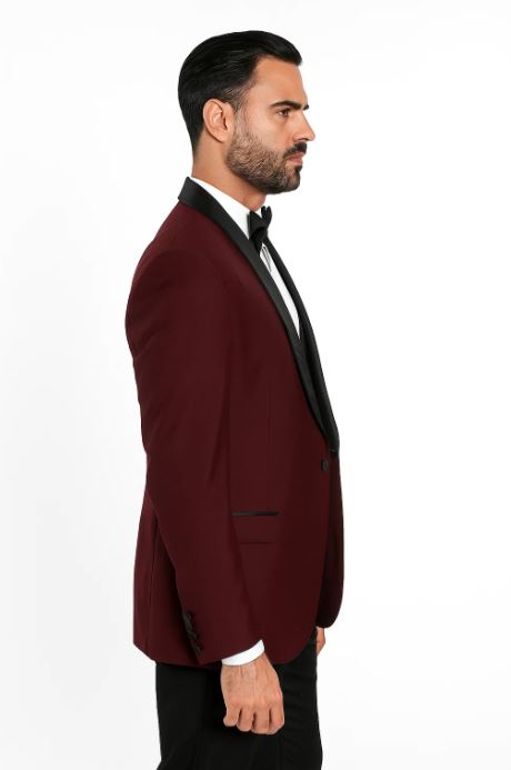 Mens 1 Button Shawl Lapel Wool Dinner Classic Jacket Burgundy