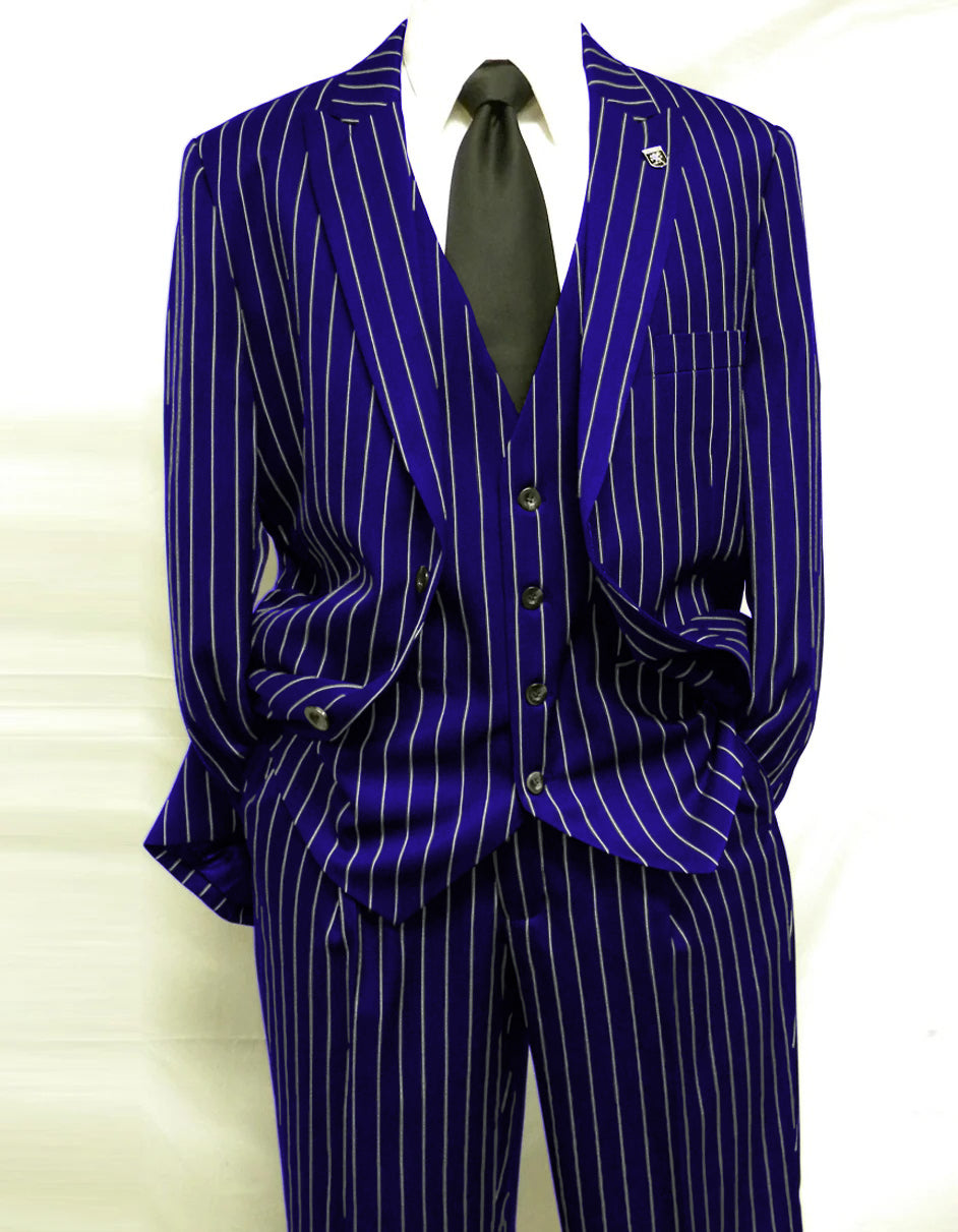 Gangster Pinstripe 2 Button Suit Black