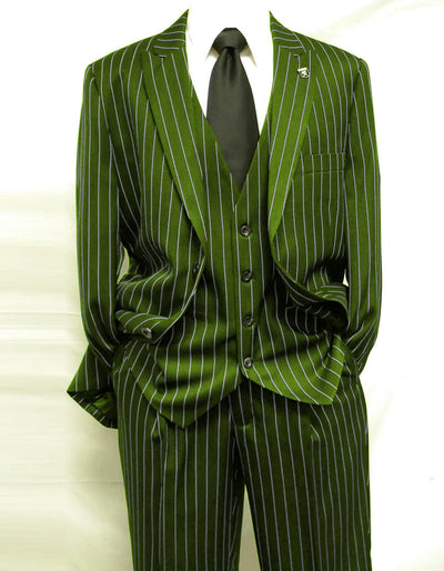Gangster Pinstripe 2 Button Suit Black