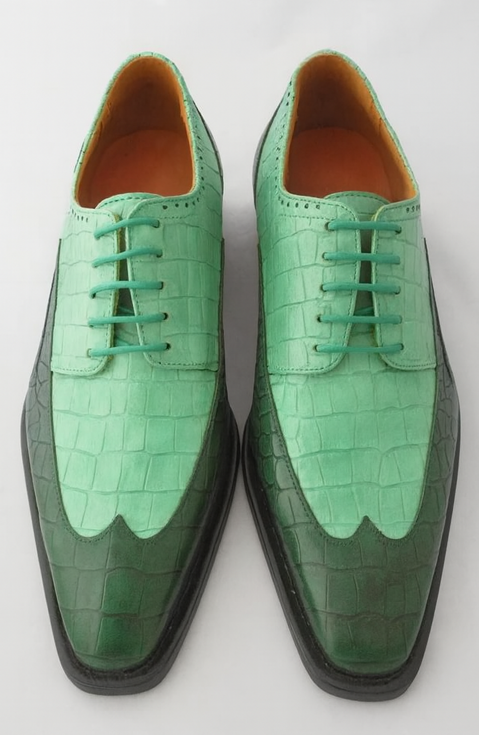Mens Alligator Print - Crocodile Skin Wingtip Dress Shoes Dark Green and Kelly Green