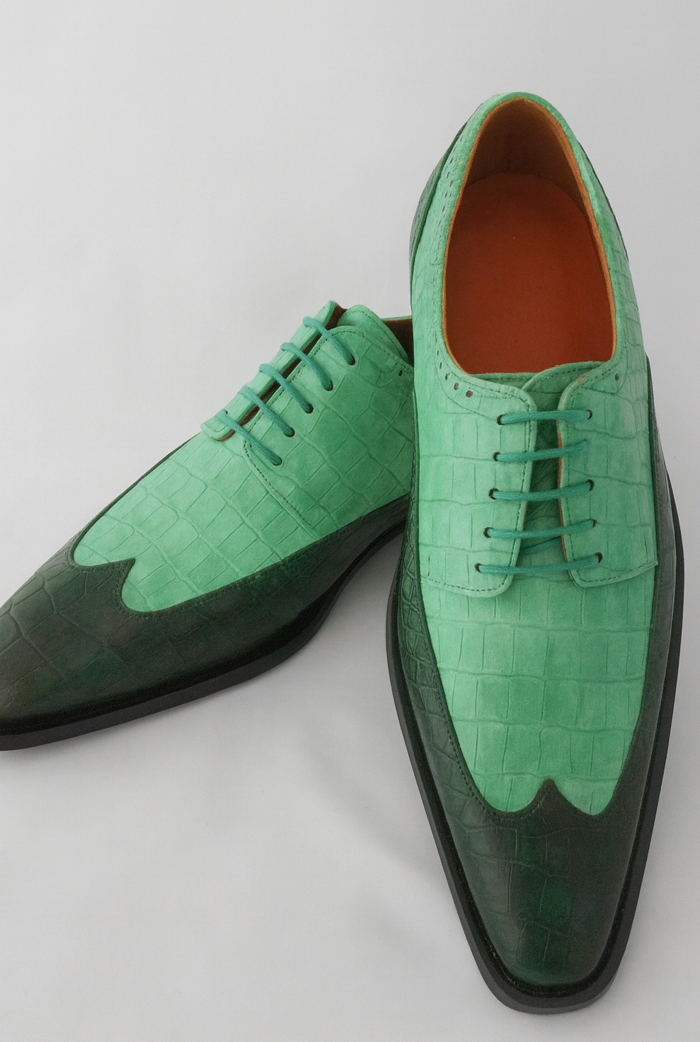 Mens Alligator Print - Crocodile Skin Wingtip Dress Shoes Dark Green and Kelly Green