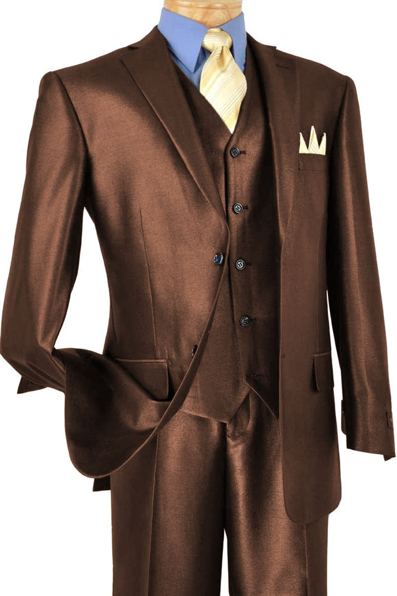Sharkskin Blue Vested Suit for Men by Vinci
