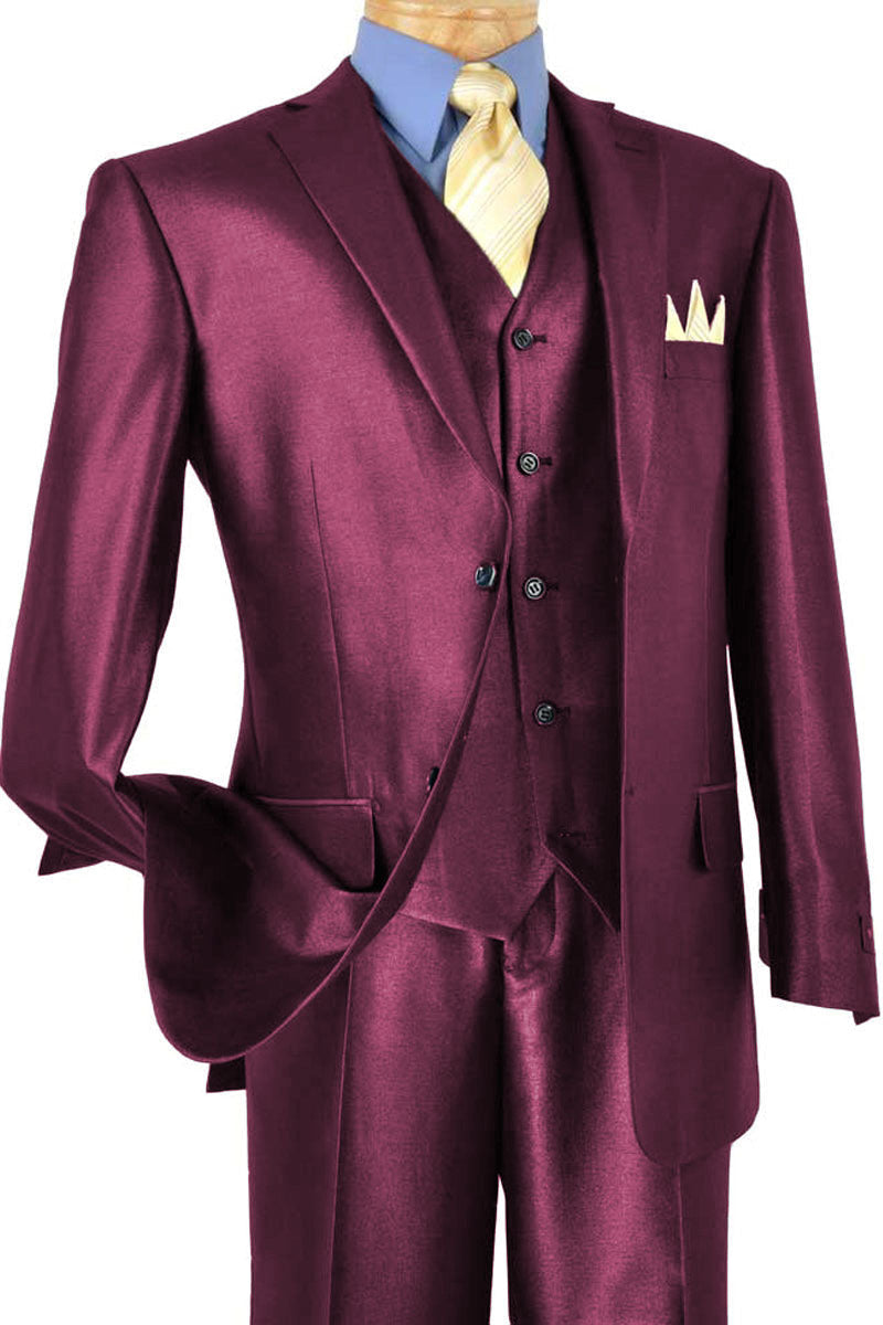 Sharkskin Blue Vested Suit for Men by Vinci