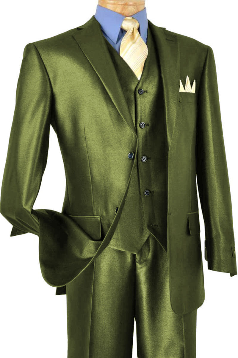 Sharkskin Blue Vested Suit for Men by Vinci