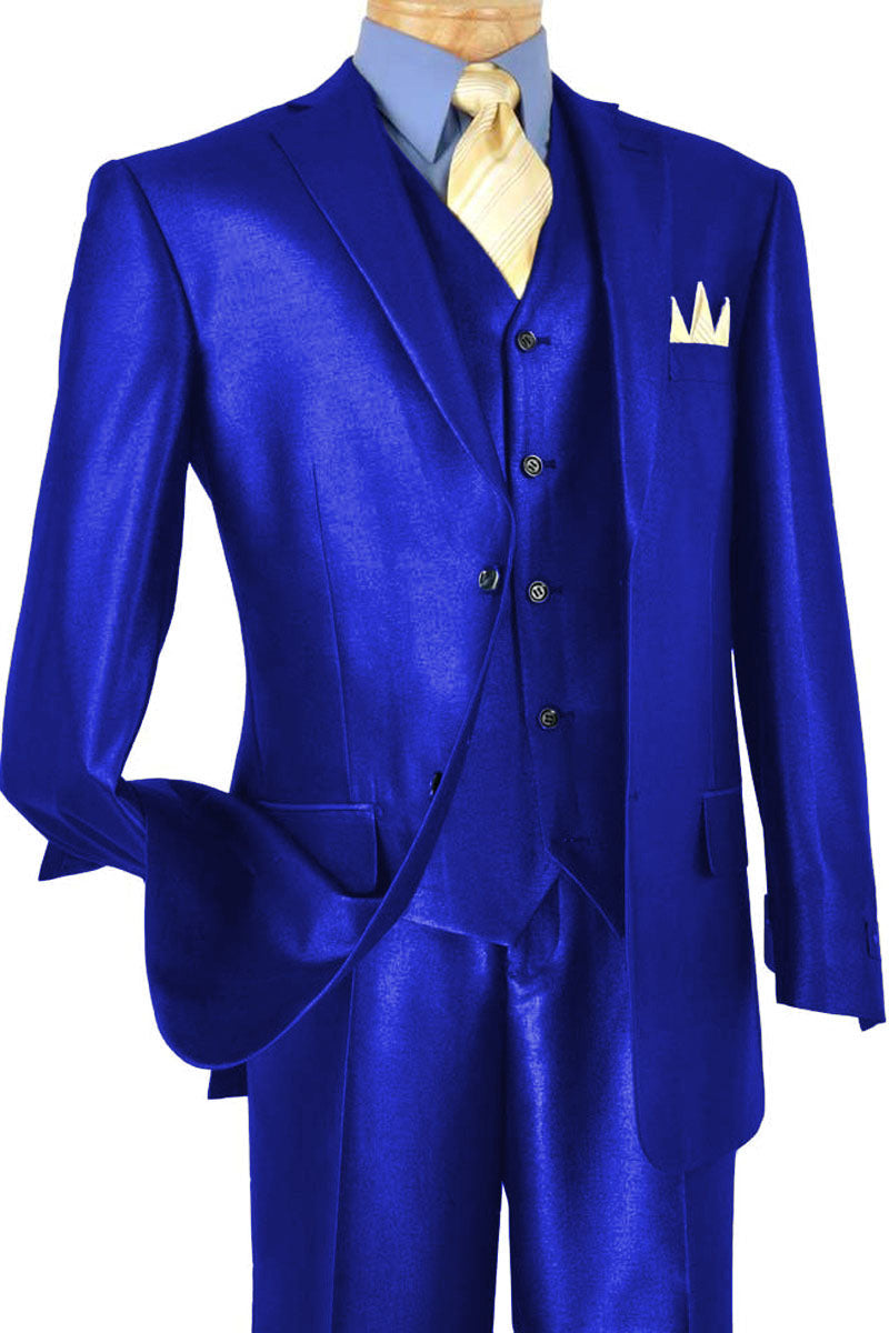 Sharkskin Blue Vested Suit for Men by Vinci
