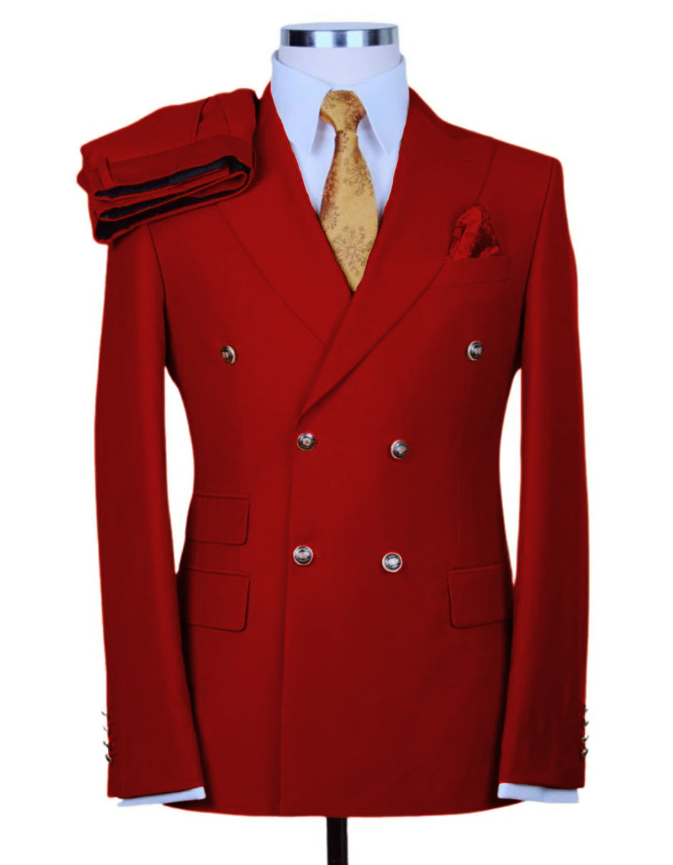 Designer Double Breasted Gold Button Suit Khaki