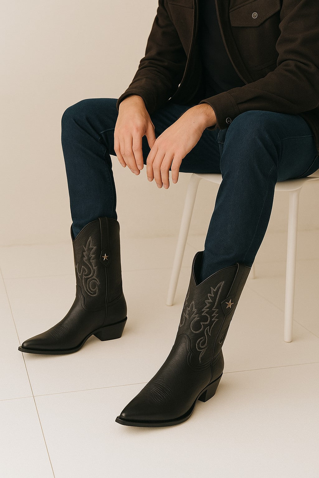 Mens Los Altos Genuine Deer Leather Boots Black Deerskin Boots - Deer Boots - Deer Skin Boots