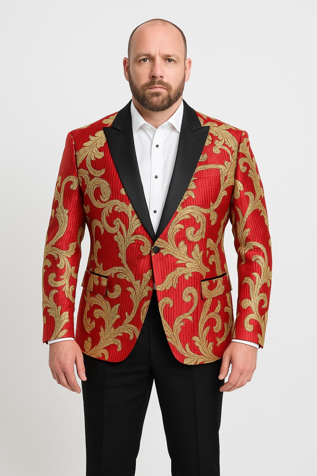 Baroque Red & Gold Embroidered Tuxedo Blazer