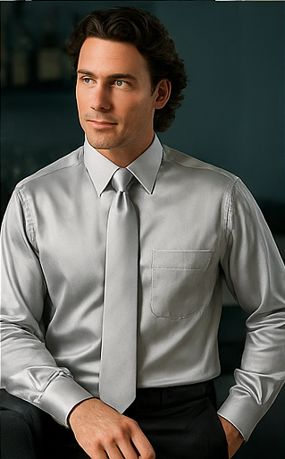 Shiny Silky Satin Dress Shirt/Tie Combo Available in All Colors Men's Dress Shirt