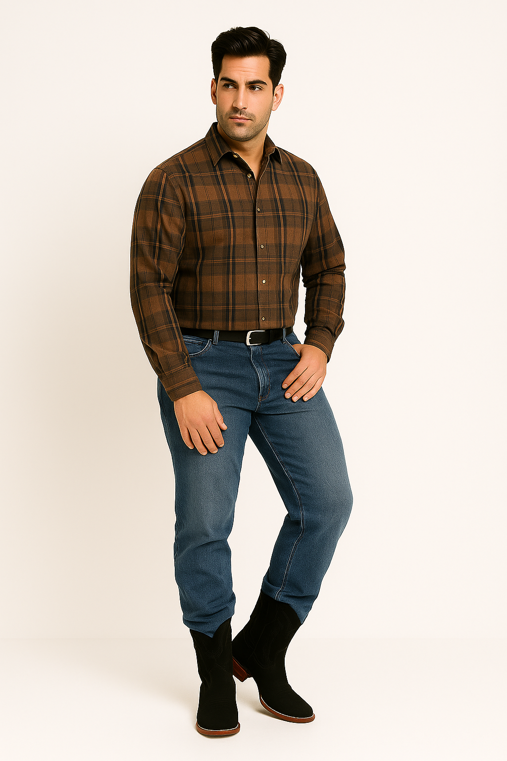 Mens Square Toe Cowboy Suede Boots Black