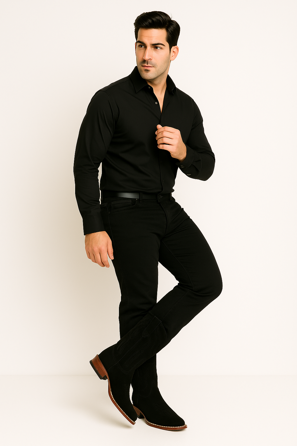 Mens Square Toe Cowboy Suede Boots Black