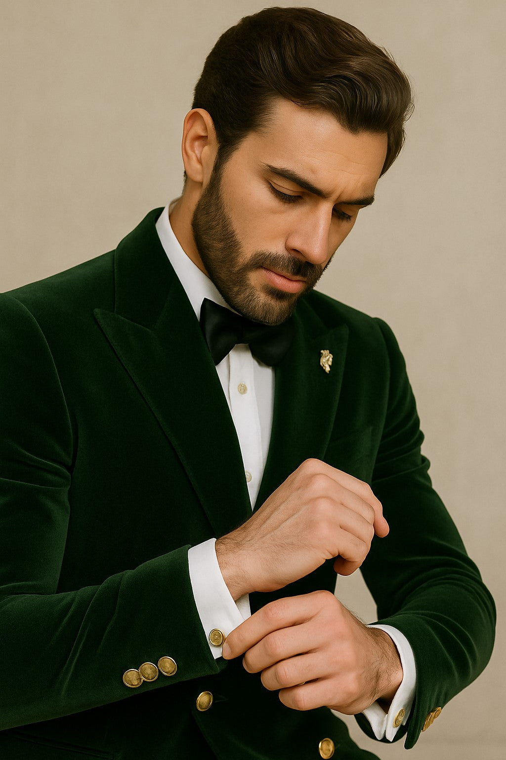 Mens Velvet Suit - Slim Fit Double Breasted Suit Blazer and Pants - Green