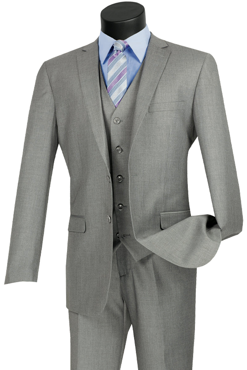 Slim Fit Medium Grey Vested Suit for Men