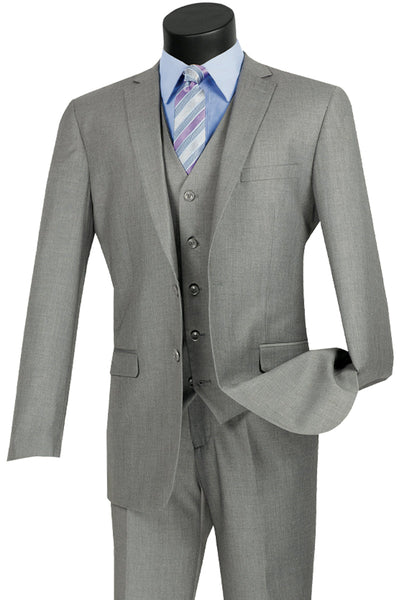 Slim Fit Medium Grey Vested Suit for Men