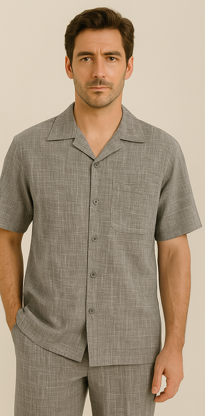 Mens Walking Suit - Casual Shirt and Pants - Grey