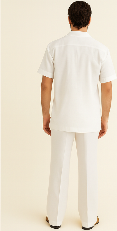 Mens Walking Suit - Casual Shirt and Pants - White