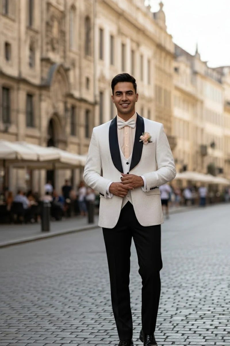 Mens White Vinci 1-Button Shawl Tuxedo