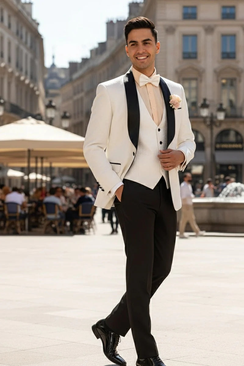 Mens White Vinci 1-Button Shawl Tuxedo