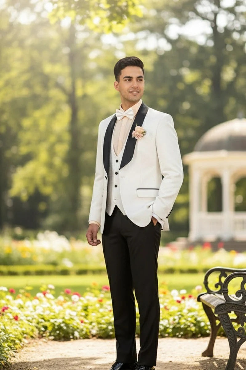 Mens White Vinci 1-Button Shawl Tuxedo