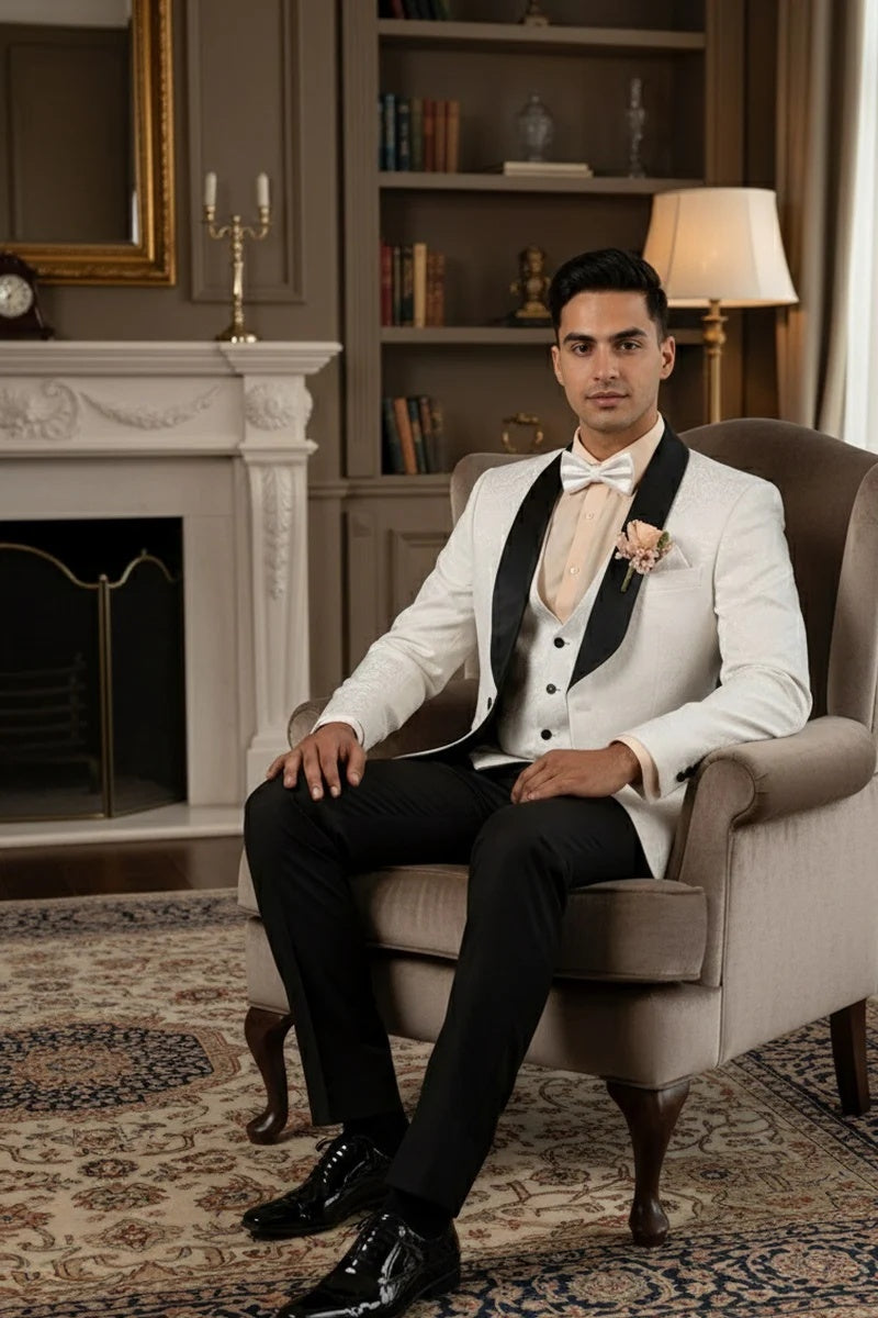 Mens White Vinci 1-Button Shawl Tuxedo