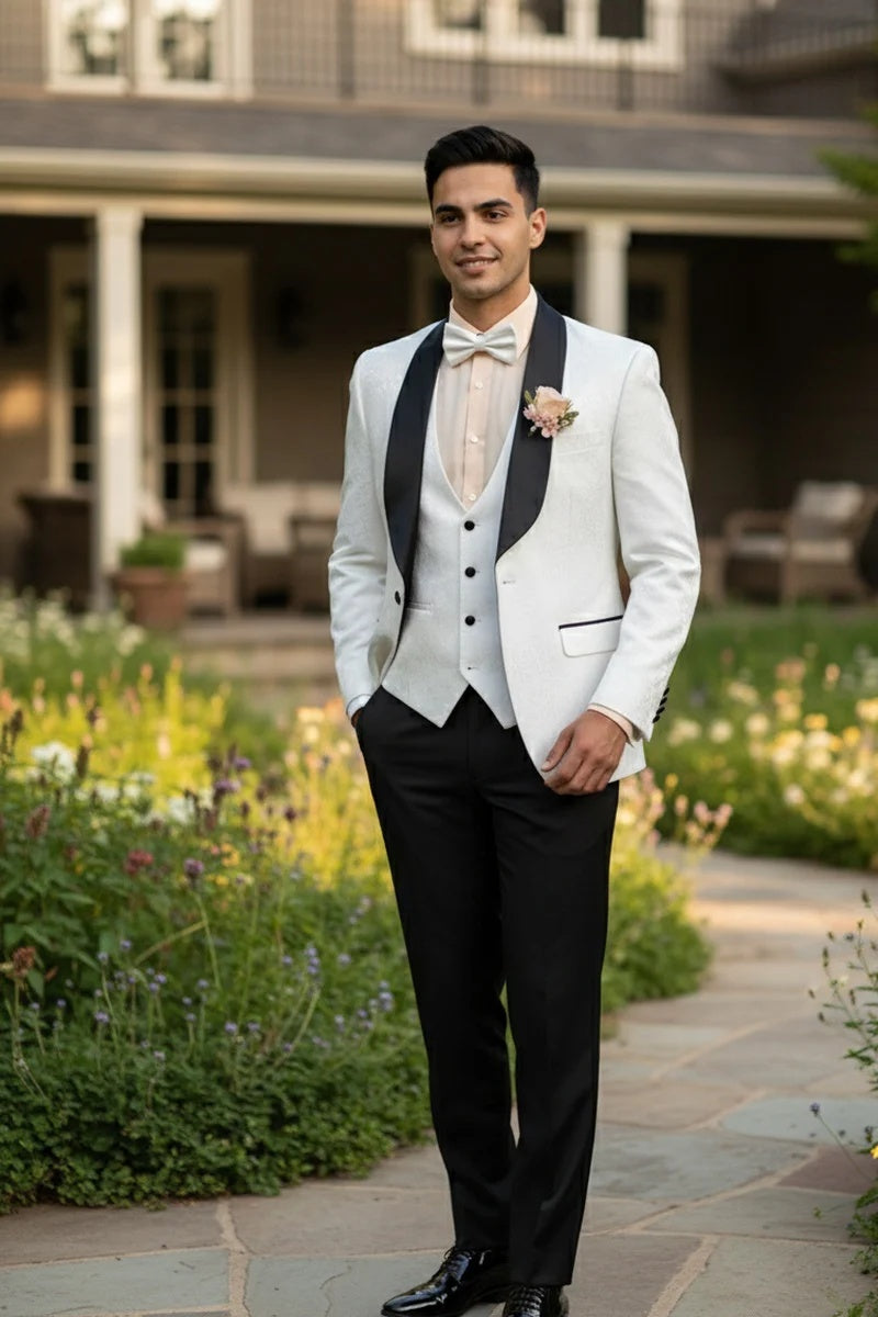 Mens White Vinci 1-Button Shawl Tuxedo