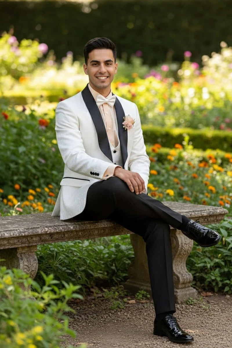 Mens White Vinci 1-Button Shawl Tuxedo