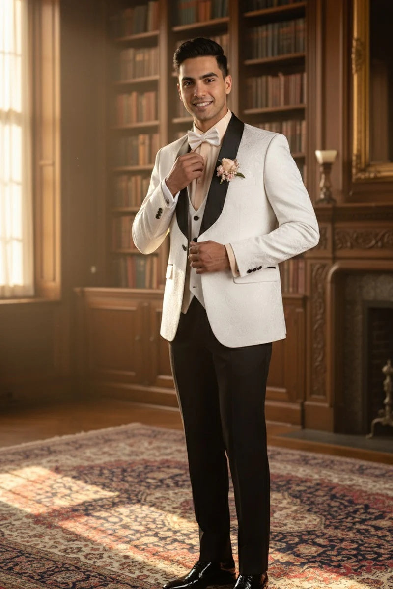 Mens White Vinci 1-Button Shawl Tuxedo